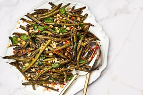 Garlicky Roasted Green Beans with Ginger and Mint