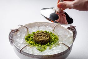 Tonburi with pea cream and baby lettuce at the Eleven Madison Park restaurant in New York