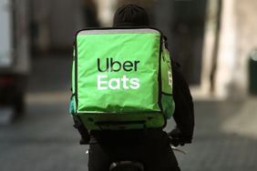 An Uber Eats bike courier